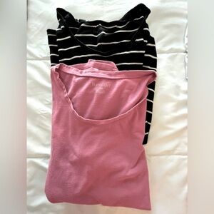 BumpStart Maternity Tops.Short Sleeve. Set of 2 Pink & Black Striped